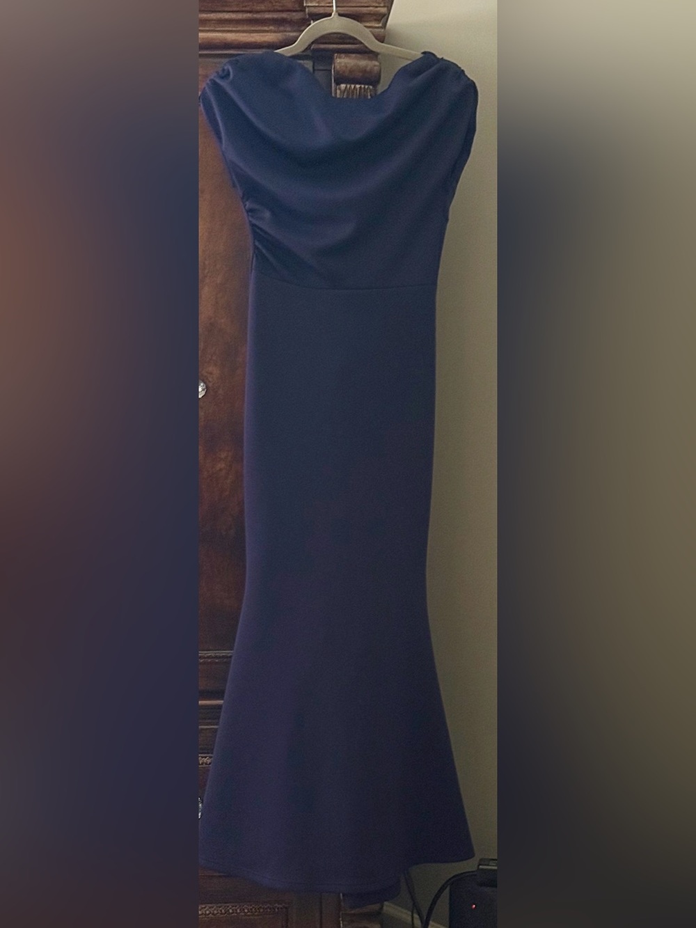 Beautiful Draped Mermaid Navy Blue Maxi Dress